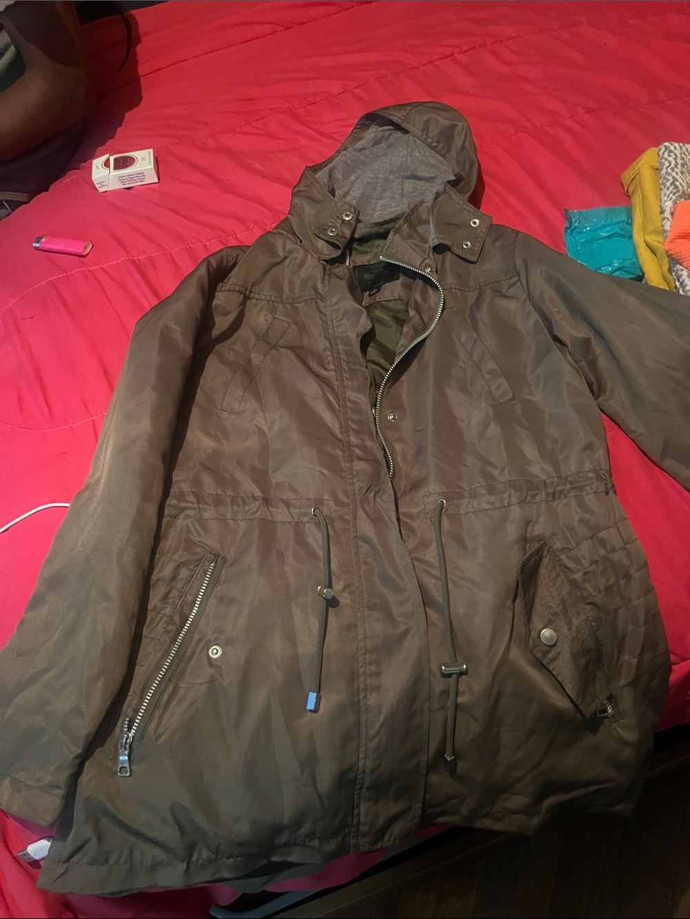 Miss London Hooded Utility Jacket - Brown